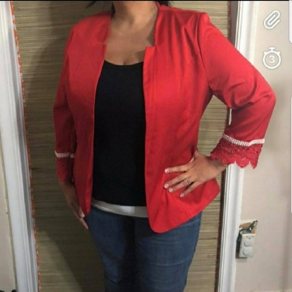 Jackets & Blazers - Open front blazer red 3/4 sleeve NWT plus size
